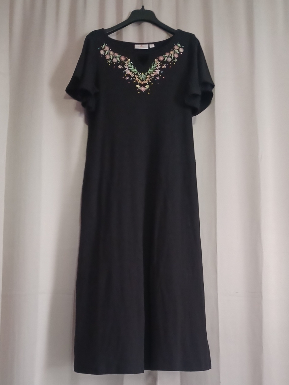 Quacker Factory Floral Keyhole Flutter Sleeve Maxi Dress Pockets Sz M Petite